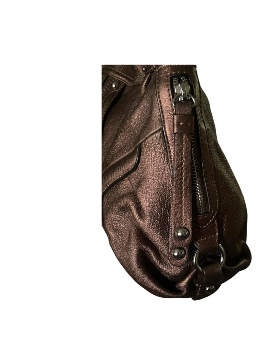 B.MAKOWSKY Monaco Hobo/Satchel metallic bronze pebbled leather handbag. - Picture 6 of 9